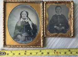 2 db antik ambrotípia díszes keretben – 19. századi női portrék