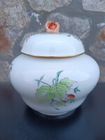 Nagyméretű Herendi Porcelán Bonbonier - Hecsedli (Csipkebogyó) Mintás, 16 cm