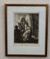 Simeon dicsérete – Rembrandt után készült nagyméretű rézkarc (1900 körül)