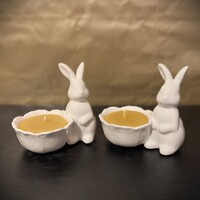 2 db méhviasz gyertya nyuszis porcelán tojástartóban - tojástartó