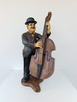 Retro szobor Stan és Pan film figurák egyike festett plasztik jazz nagybőgő hangszer zene 840 6325