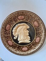 Schütz Cilli Blansko (1870-1900)  majolika fali dísztányér, reneszánsz férfi fejjel