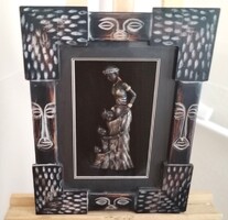 Afrikai falikép benne kis szoborral 35x45 cm kerettel