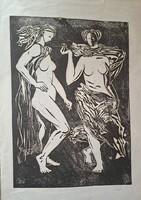 Kádár Béla : Tavasz ( linómetszet )Kerettel üveg nélkül. Mérete: 30x44 cm