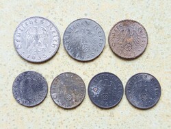 Németország 7 db Különböző Érme 1 5 10 50 pfennig 1935-1942 Náci Harmadik Birodalom