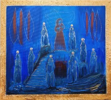 Ahol a Lélek megérkezik.Prima díjas művésztől 100x80 cm aranyozott vászon. Károlyfi Zsófia(1952)
