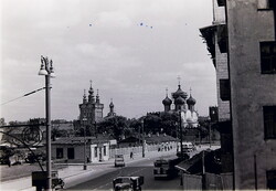 Régi fotónegatív 1960-as évek  szovjet utcakép buszok autók széles sugárút 260401-2
