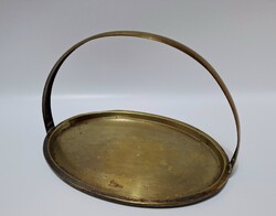 Art deco réz füles tálca, 25,7 x 17,3 x 16 cm