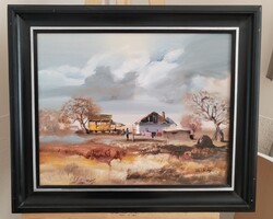 Csikós András (1947-2006) szép festménye  "Góré" 61x53 cm kerettel