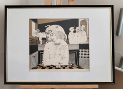 Jelzett, sorszámozott Szász Endre szitanyomat 73x53 cm kerettel