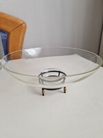 IKEA Fjarran kézzel készült, fúvott üvegtál, fém láb rattan díszítésű 2007-es 8cm magas, átmérő 21cm
