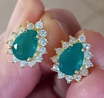 Valodi Zöld Achát 925 Ezust 14k Sárva Arany Fülbevalò