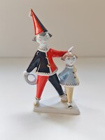 Hollóházi „Bohóc és gyermek” porcelán figura – kézzel festett – 23 cm
