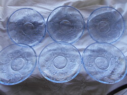 6 db kék színű süteményes üveg tányér 15 cm