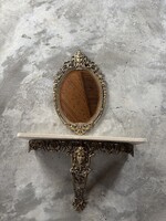 Vintage fali konzol asztal tükörrel.  Műkő lappal.