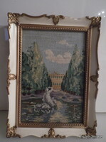 KÉP - GOBELIN - 1974 év  - ANTIK - KERET - 20 x 15 x 3 cm  - TŰGOBELIN - HIBÁTLAN