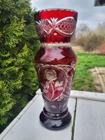 Vintage cseh Bohemia ólomkristály váza_rózsaszál díszítéssel