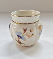 Zsolnay Pécs kézzel festett, aranyozott mini porcelán kaspó – hibátlan – 7 cm