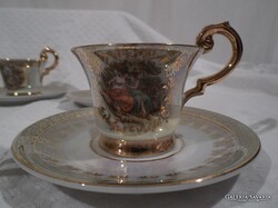 KÁVÉSKÉSZLET - 14 db - PORCELÁN - NDK - JELZETT - K. P. M - ARANYOZOTT  - alj 11 cm