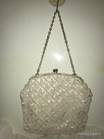 RETIKÜL - KÉZZEL VARRT - RÉGI - ÚJSZERŰ - BÉCSBEN KÉSZÜLT - 18 x 16 cm + LÁNC 15 cm  - HIBÁTLAN