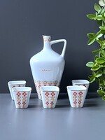 Retro vintage boszorkányhímzés motívumos Ikarusz Váll.Hollóházi porcelán pálinkás készlet kiöntővel