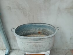 Antik, jelzett horganyzott bádogdézsa (85 cm) – Jó állapotban!