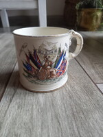 I. világháborús brit porcelán emlékpohár/bögre (8,7x8,8x11,8 cm)