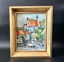 Olajfestmény - Kazimierz Dolny “Lengyel Szentendre” (Heltai) farost miniatűr  (1960-70-es évek)
