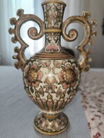 Antik Zsolnay  historizàló két fülű színes keràmia vàza ! Videó!