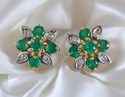 Arany14 karátos fülbevaló Smaragdokkal gyémántokkal