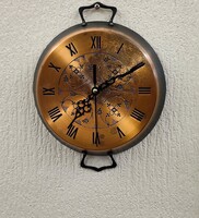 Rustic kitchen copper pan clock.