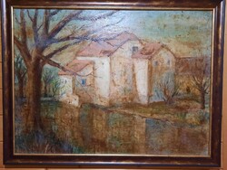Radnai József "Bői Malom" olajfestmény faroston