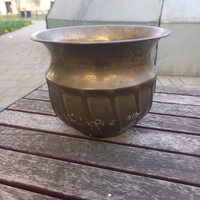 Pompás régi réz kaspó (15x19,3 cm)