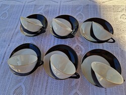 6 db Hollóházi Art Deco porcelán kávéscsésze/ kistányérral