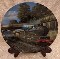 Mozdonyos porcelán dísztányér, gőzmozdonyos fali tányér 1 (L6112)