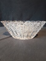 Bohémia ólomkristály gyümölcsös tál,  ritka gazdag mintával és nehéz csiszolással 1940-50 évek 27 cm
