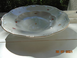 Zsolnay pajzspecsétes, aranytollazott mélytányér szórt virágmintával