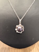 Eladó gyönyörű régi kézműves ezüst nyaklánc ezüst tenyésztett gyöngyös medallal!