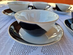 6 db Hollóházi Art Deco porcelán kávéscsésze/ kistányérral