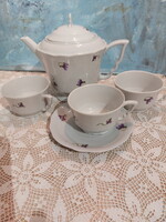Zsolnay, ibolya mintás, manófüles porcelán teás készlet darabjai