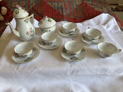 Herendi rózsás kávés készlet, kínáló tál és kistányérok