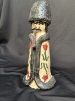 Ritka magyar pipázó juhász kerámia gyertyatartó SZ.D szignóval