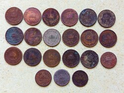 Magyarország 21 db Különböző Érme 1 2 Fillér 1893-1918