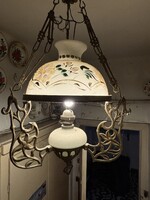 Vintage rusztikus függőlámpa festett üveg búrával