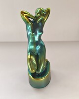 Zsolnay eozin „Kétségbeesés” figura – öttornyos pecsét, 1970, hibátlan, 24 cm