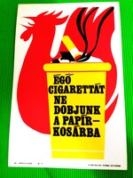 1970'S Vintage NÉPSZAVA-SÁGVÁRI NYOMDA  SZITÁZOTT SZTIROL TÁBLA-CIGARETTÁT P.KOSÁRBA DOBNI TILOS! 2