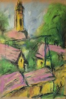 Pasztell festmény 30x21 cm méretben "Czóbel" felirattal