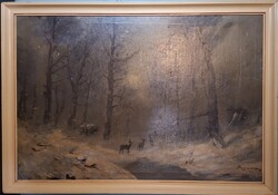 Aki kapja.... Rappai Vilmos,  20. század elején működő festő.  Erdő belső szarvasokat. 73x109cm