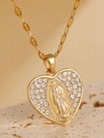 Szűz Mária Szív Medál Nyaklánc 18K Aranyozott Nemes Acél 5A Cirkónia Ékszerdoboz Új!