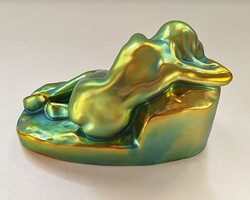 Zsolnay eozin „Kétségbeesés” figura – öttornyos pecsét, 1970, hibátlan, 24 cm